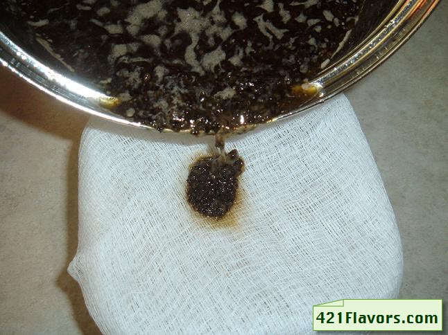 Pour onto cheesecloth Pour onto cheesecloth